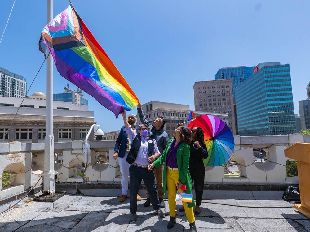Oakland officials decry anti-LGBTQ bills at Pride flag raising