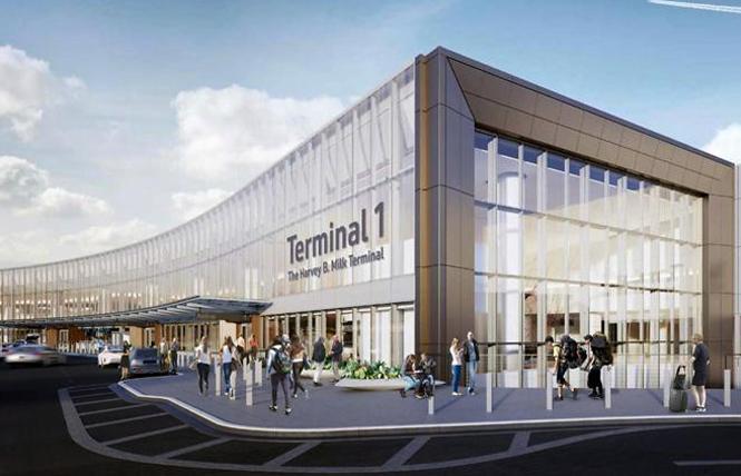 The proposed signage for Terminal 1: The Harvey B. Milk Terminal minimizes Milk's name. Photo: Courtesy SFO