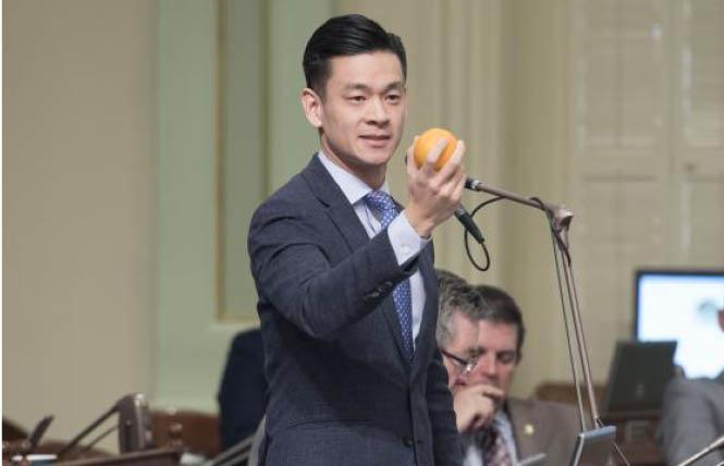 Assemblyman Evan Low spoke about the dangers of conversion therapy on the Assembly floor. Photo: Courtesy Evan Low