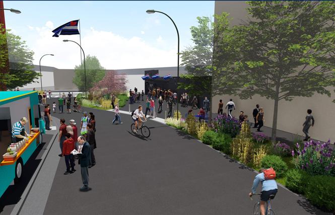 A rendering of Eagle Plaza shows a food truck and walkways. Photo: Courtesy Build Inc./Place Lab