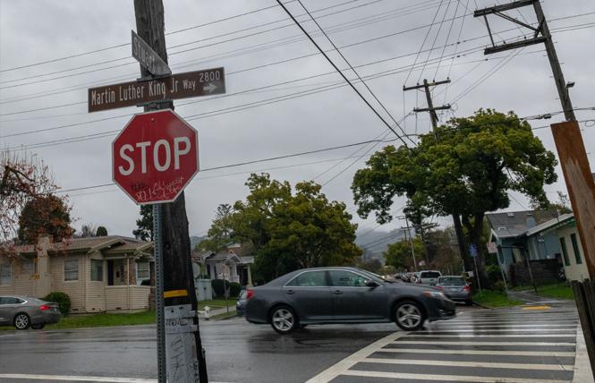 The intersection of Martin Luther King Jr. Way and Stuart Street was the site of a vehicle-pedestrian collision January 5 that left the Berkeley school board president and her wife critically injured. Photo: Jane Philomen Cleland