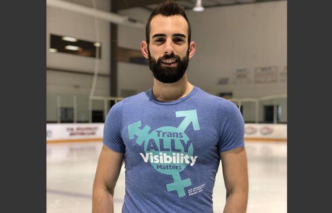 U.S. pairs figure skating champion Timothy LeDuc wears a trans ally T-shirt.