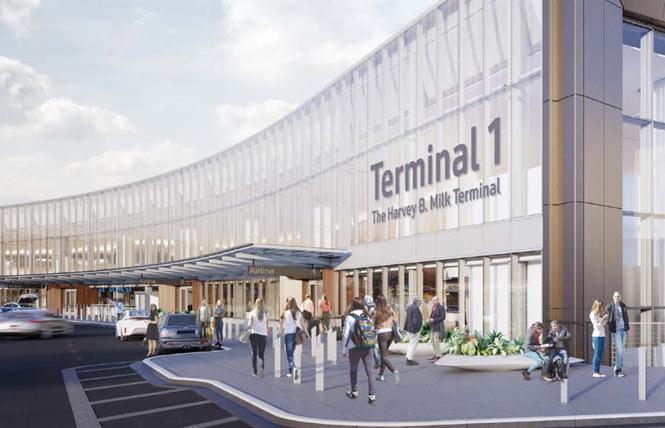 Supervisor Hillary Ronen has proposed an ordinance to flip the lettering size of the Harvey B. Milk Terminal. Photo: Courtesy SFO
