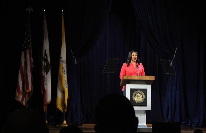 San Francisco Mayor London Breed delivered her first State of the City speech Wednesday at the National LGBTQ Center for the Arts. Photo: Tony Taylor