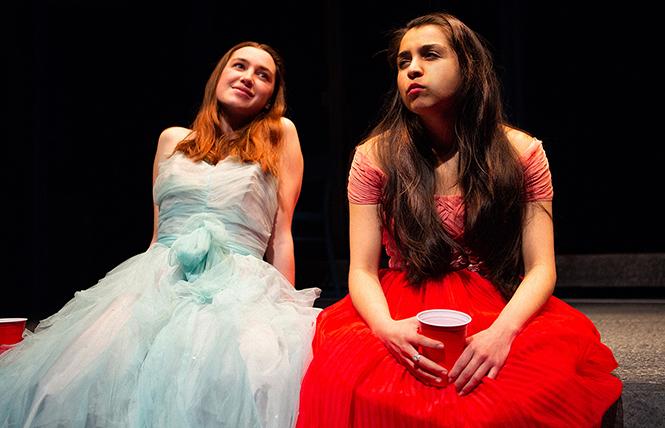 Blaze (Isabel Langen) and Rowena (Neiry Rojo) share a moment at their high school prom in Chelsea Marcantel's "A White Girl's Guide to International Terrorism." Photo: Jessica Palopol
