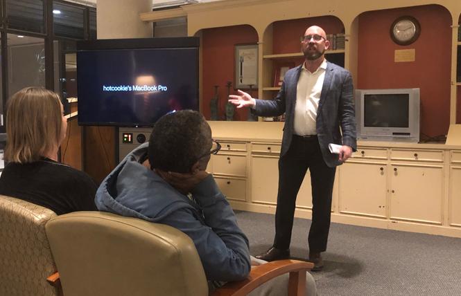 Supervisor Rafael Mandelman talks about homelessness issues at the February 11 meeting of the Duboce Triangle Neighborhood Association. Photo: Tony Taylor