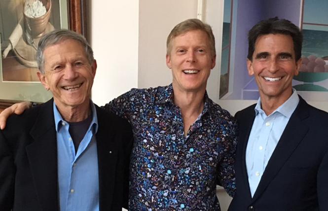Angus J. Whyte, left, with his husband, Thom Grexa Phillips, and former state lawmaker Mark Leno. Photo: Courtesy Mark Leno