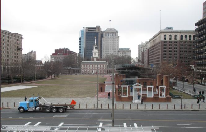 History sites in Philadelphia include the footprint of George Washington's house, right, and Independence Hall in the background. Photo: Ed Walsh