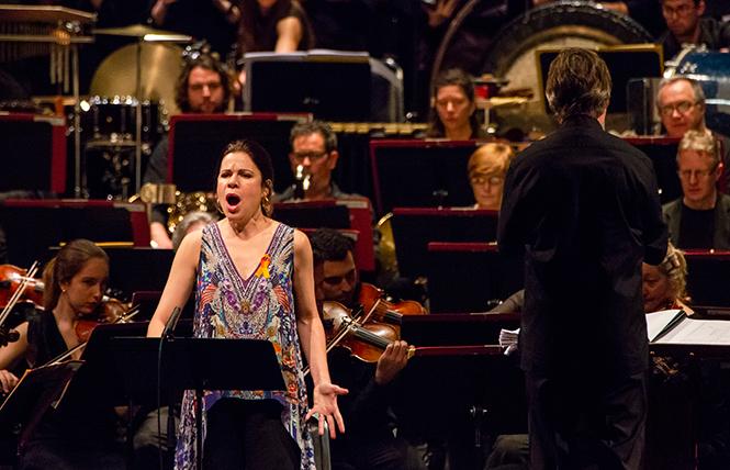 Soprano Ana MarÍa MartÍnez performs the world premiere of Jimmy López's "Dreamers" with Esa-Pekka Salonen and the Philharmonia Orchestra, London, Volti San Francisco and the UC Berkeley Chamber Choir at Cal Performances, UC Berkeley. Photo: Brittany Hosea-Small