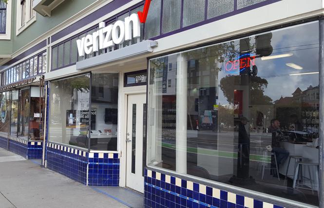 A Verizon store in the Castro had to replace two windows after someone broke them recently. Photo: Cynthia Laird