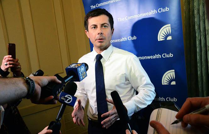 Pete Buttigieg, the mayor of South Bend, Indiana who is exploring a 2020 presidential run, took questions from reporters prior to his Commonwealth Club appearance Thursday, March 28, in San Francisco. Photo: Rick Gerharter