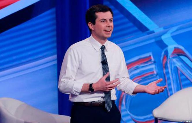 Democratic presidential candidate Pete Buttigieg discusses issues during a CNN town hall Monday night in New Hampshire. Photo: Courtesy CNN