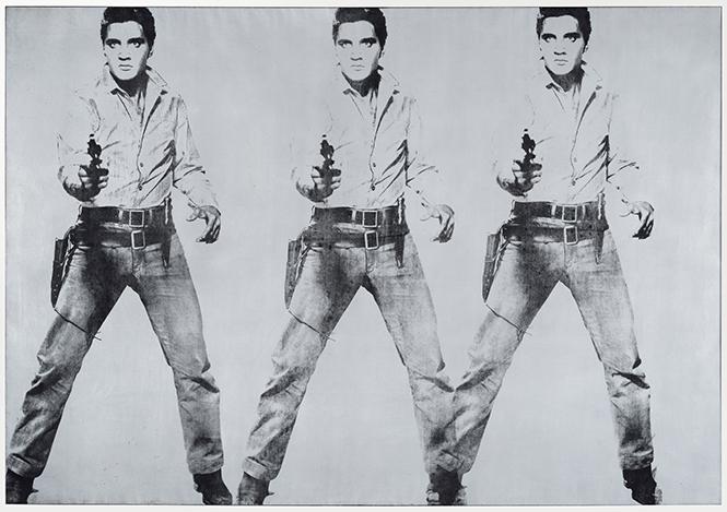 Andy Warhol, "Triple Elvis [Ferus Type]" (1963), acrylic, spray paint, and silkscreen ink on linen. Photo: Andy Warhol Foundation for the Visual Arts, Inc./Artists Rights Society (ARS), NY