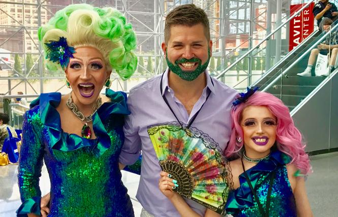 Courter Simmons, also known as Cacophony Daniels, left, joined his husband, Jason Cianciotto, and their son Derrik Simmons, dressed as Harmony Daniels, at RuPaul's Drag Con. Photo: Courtesy the Cianciotto-Simmons Family