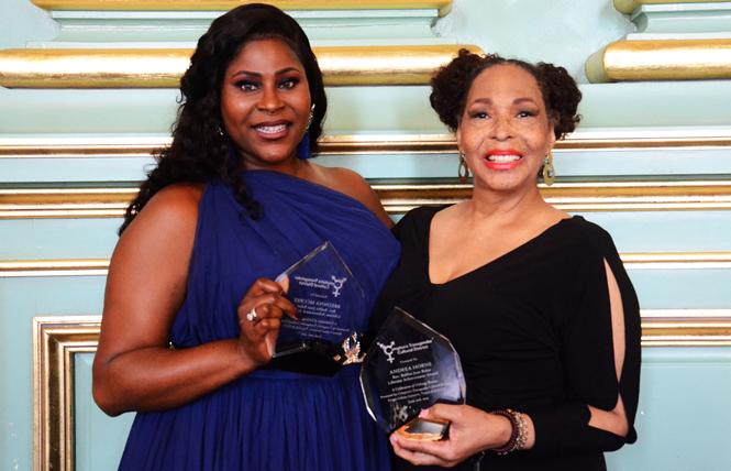 Breonna McCall, left, and Andrea Horne were recipients of Lifetime Achievement awards during the Celebration of Unsung Sheroes, a brunch held by the Compton's Transgender Cultural District June 2 in the Green Room at the San Francisco War Memorial. Photo: Rick Gerharter