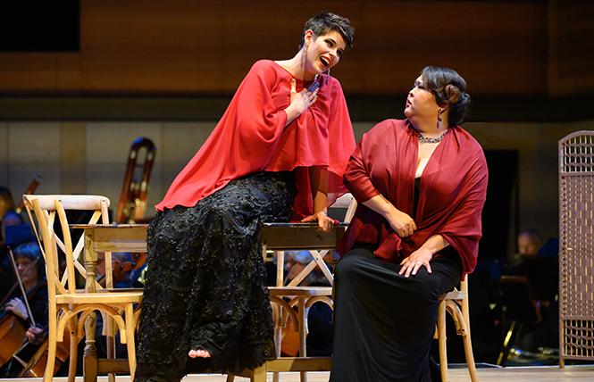 (L-R) Chelsea Lehnea (Soprano) and Alice Chung (Mezzo-soprano) performing selections of Donizetti's "Lucia di Lammermoor" in Merola Opera Program's Schwabacher Summer Concert at the San Francisco Conservatory of Music. Photo: Kristen Loken