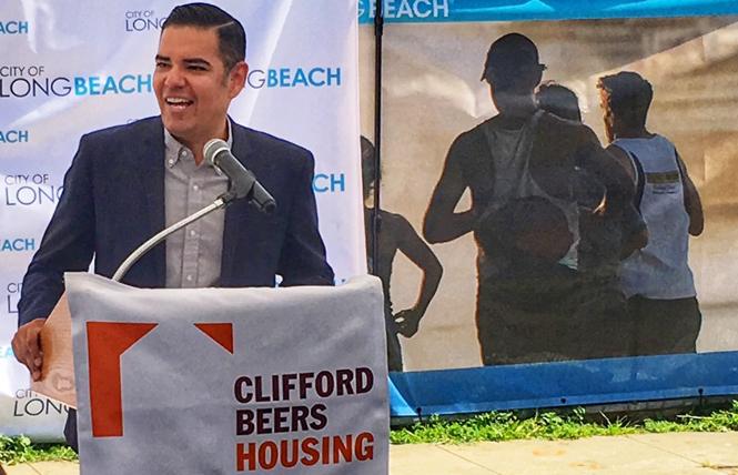 Long Beach Mayor Robert Garcia speaks at a housing news conference. Photo: Courtesy Mayor's office
