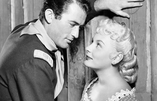 Film stars Gregory Peck and Barbara Payton in the film "Only the Valiant" (1951).