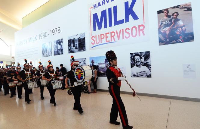 Members of the San Francisco Lesbian/Gay Freedom Band, the city's official band, took part in the free community day at San Francisco International Airport's Harvey Milk Terminal 1 July 20 to celebrate the first phase of its reopening. Photo Rick Gerharter