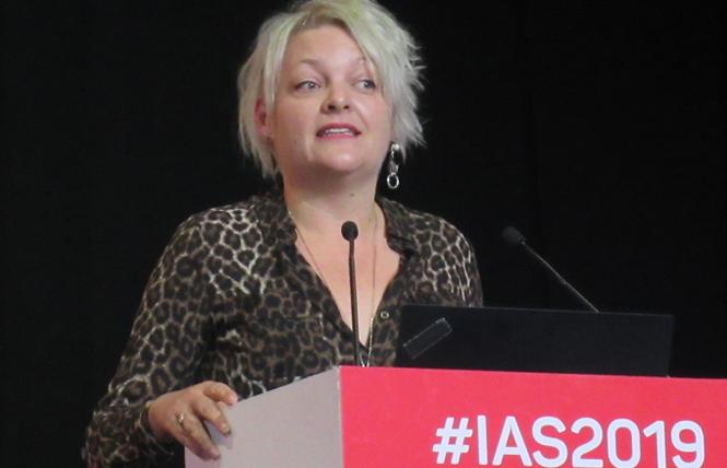 London researcher Dr. Laura Walters spoke during the IAS conference's closing session. Photo: Liz Highleyman