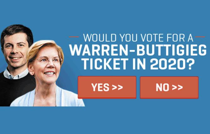 In one email signed by the Equality California data team, members were asked if they would vote for a Warren-Buttigieg ticket in 2020. Photo: Courtesy EQCA