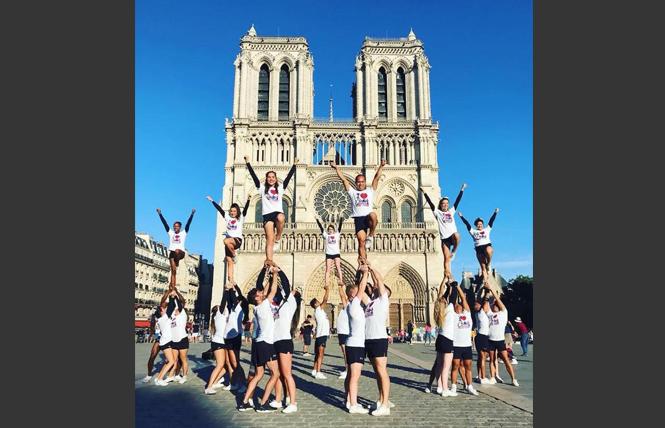 Members of Cheer New York performed in front of Notre Dame ahead of their competition at last year's Gay Games in Paris. Photo: Courtesy Facebook