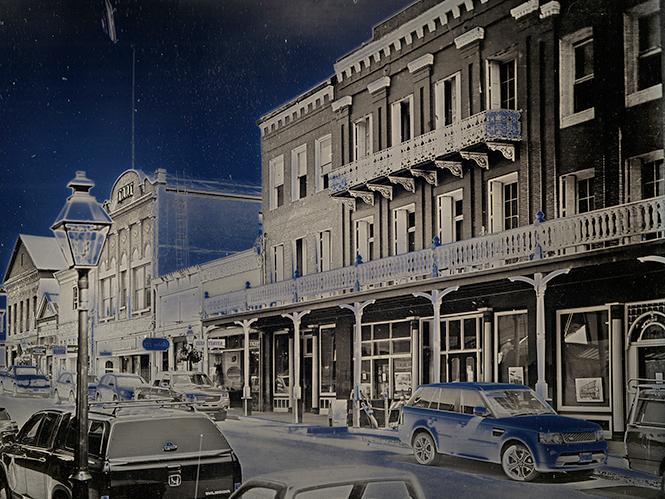 Binh Danh, "National Hotel on Broad St., Nevada City,  CA" (2019). Daguerreotype, Unique (in camera exposure). Photo: Courtesy of the artist and Haines Gallery