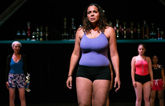 Ashlee (Lauren Spencer, center) asserts her identity as Maeve (Julia Brothers), Sofia (Ash Malloy) and Connie (Mohana Rajagopal) look on in "Dance Nation." Photo: Jessica Palopoli