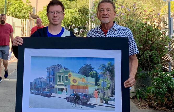 Luke Bruner, left, and Terrance Alan hold a rendering of the proposed Flore Store. Photo: Sari Staver