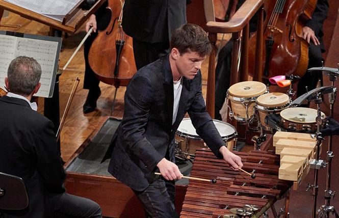 SFS Principal Percussion Jacob Nissly performed the world premiere performance of Adam Schoenberg's "Losing Earth" with the San Francisco Symphony and Cristian M?celaru conducting. Photo: Stefan Cohen 