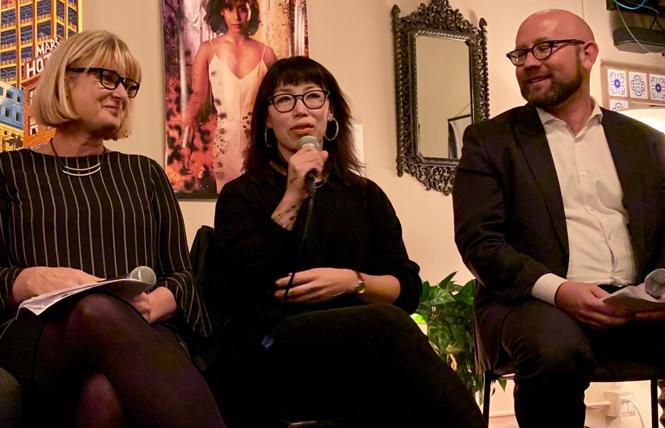 Stacy Jed, left, board president of the Golden Gate Restaurant Association, joined Angel Davis, co-owner of Fig and Thistle wine bars, and District 8 Supervisor Rafael Mandelman at a panel on challenges facing small businesses. Photo: Sari Staver