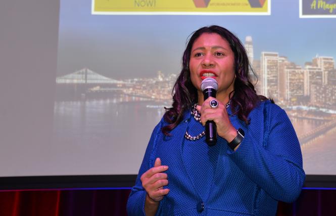 Mayor London Breed addressed supporters at her Election Night party Tuesday. Photo: Bill Wilson