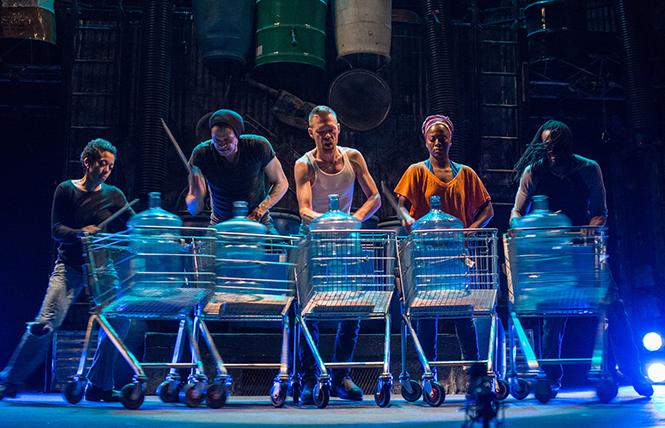 Members of the cast of "Stomp" made music out of water-cooler tubs and shopping carts. Photo: Steve McNicholas
