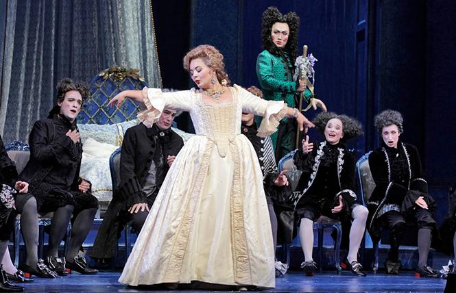 Lianna Haroutounian as Manon, and Zhengyi Bai as the Dancing Master in Puccini's "Manon Lescaut." Photo: Cory Weaver/San Francisco Opera