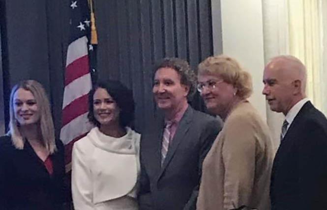 The new Palm Springs City Council met Wednesday and includes mayor pro tem Christy Holstege, left, Councilwoman Grace Elena Garner, Mayor Geoff Kors, Councilwoman Lisa Middleton, and Councilman Dennis Woods. Photo: Courtesy City of Palm Springs