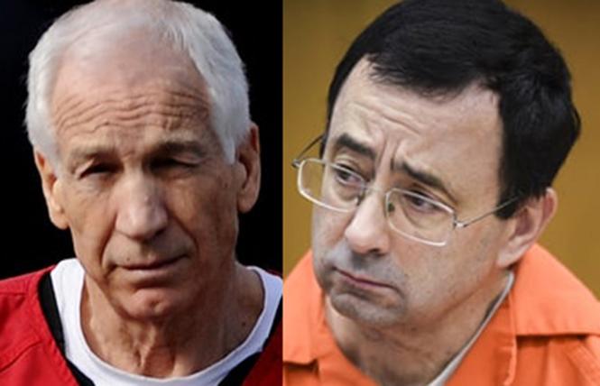 Jerry Sandusky, left, and Larry Nassar were two of sports sexual predators during the last decade. Both are now in prison.