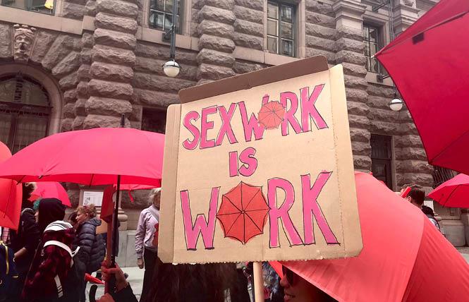 Sex workers marched in Sweden last year; the move to decriminalize sex work is gaining support in the U.S., according to a new survey. Photo: Courtesy PinkNews via Twitter