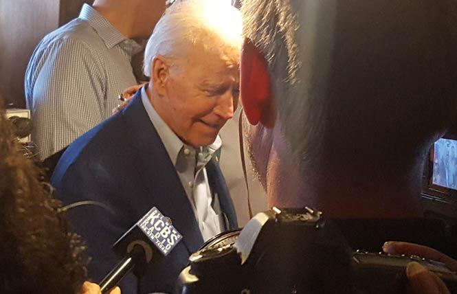 Former vice president Joseph R. Biden Jr. was surrounded by the media during a stop at the Buttercup restaurant in Oakland Tuesday morning. Photo: Cynthia Laird
