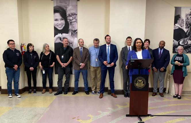 Mayor London Breed was joined by city officials and harm reduction advocates February 25 in announcing the city will introduce legislation to authorize overdose prevention programs. Photo: Liz Highleyman
