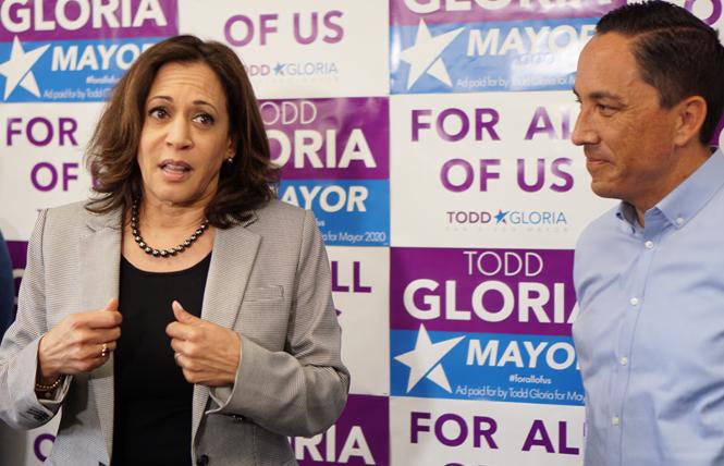 Senator Kamala Harris, left, stumped Sunday in San Diego for mayoral candidate Todd Gloria, who finished first in Tuesday's primary. Photo: Courtesy Gloria for Mayor campaign
