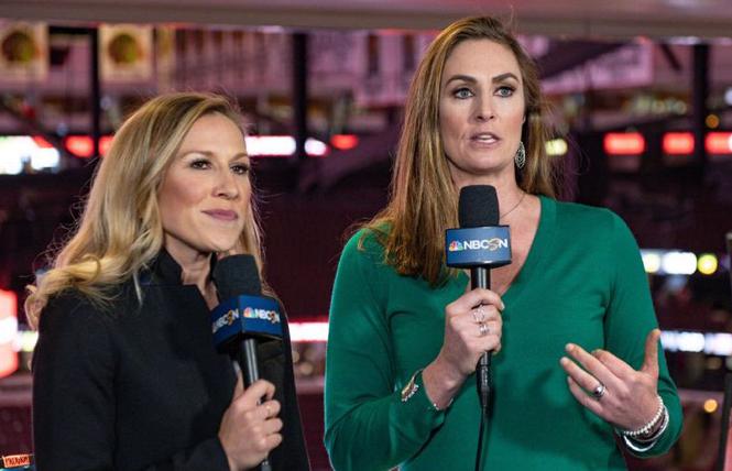 Kate Scott, left, and A.J. Mleczko were on-air during Sunday's NHL game. Photo: Courtesy NBC Sports