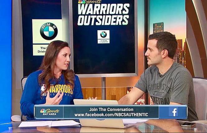 Blair Hardiek, left, talked with Grant Liffmann during a November broadcast of "Warriors Outsiders" on NBC Sports Bay Area. Photo: Courtesy Facebook