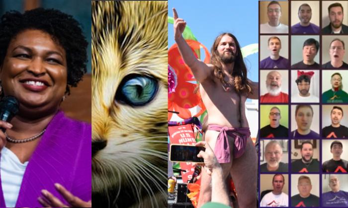 Stacey Abrams at Manny's, Cat Video Fest, Hunky Jesus Contest and SF Gay Men's Chorus; just some of the online events.