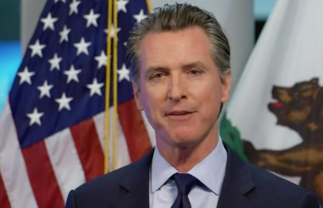 Governor Gavin Newsom speaks about benchmarks that are needed to reopen the state. Photo: Screengrab via Facebook
