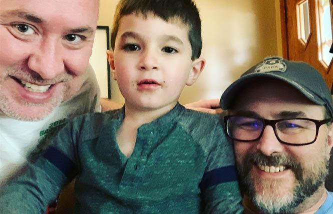 A GoFundMe campaign has been started for Chad McBride, Ph.D., right, to help find an accommodating home for him, his husband, Allen Saunders, left, and their son, Jackson, after McBride was diagnosed with ALS. Photo: Courtesy GoFundMe