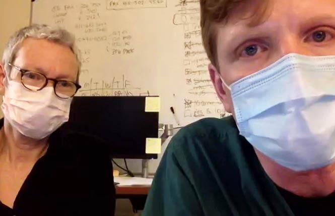 Ward 86 deputy clinic director Mary Lawrence-Hicks, left, and nurse manager Jon Oskarsson discussed coronavirus and HIV/AIDS during a virtual town hall. Screengrab via Liz Highleyman