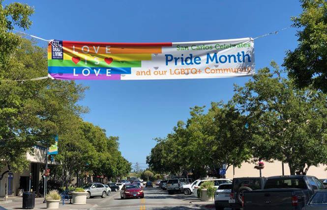 San Carlos celebrated Pride Month last June in part by hanging a banner in its downtown area. Photo: Courtesy Facebook