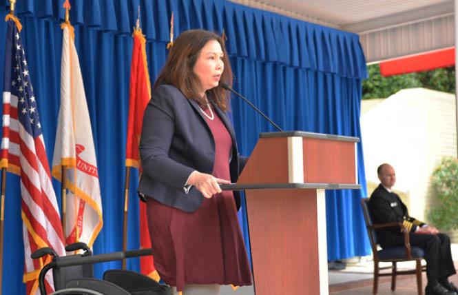 Senator Tammy Duckworth (D-Illinois) spoke at the Pentagon for the Department of Defense Pride event in 2019. (Washington Blade file photo by Michael Key)