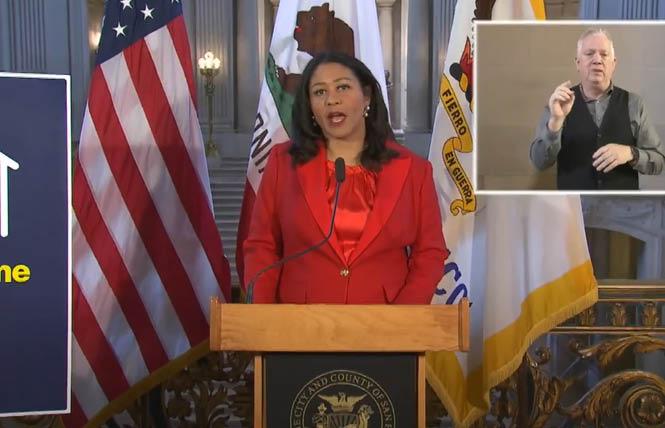In a virtual news conference from City Hall Thursday, San Francisco Mayor London Breed announced that more of the city will reopen starting in June and continuing through August. Photo: Screenshot