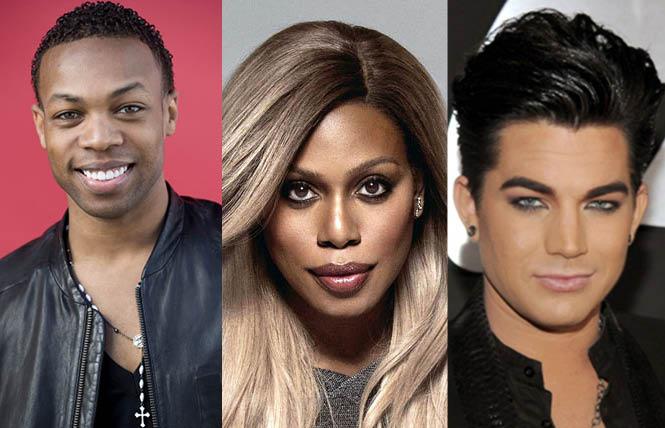 Actor and director Todrick Hall, left, is part of the Global Pride livestream event June 27, along with actor Laverne Cox and singer Adam Lambert. Photos: Hall, courtesy IMDb; Cox, courtesy CalPerformances.org; Lambert, courtesy Biography.com